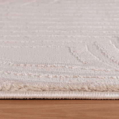 Sahara Vloerkleed – Beige – Rond Rastermotief – Laagpolig & Stijlvol