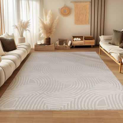 Sahara Vloerkleed – Beige – Rond Rastermotief – Laagpolig & Stijlvol