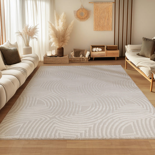 Sahara Vloerkleed – Beige – Rond Rastermotief – Laagpolig & Stijlvol
