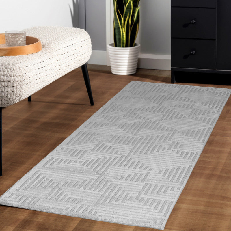 Sahara Vloerkleed – Zilver – Minimalistisch Rasterpatroon – Tijdloos Design