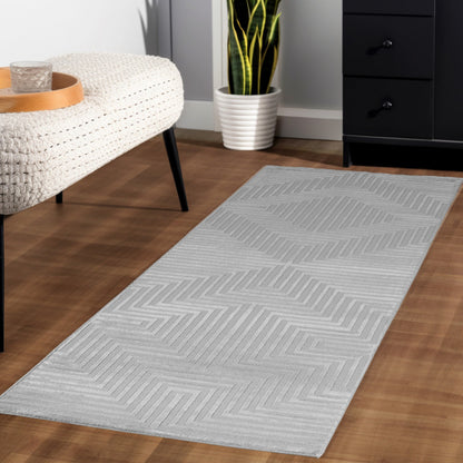 Sahara Vloerkleed – Zilver – Diagonaal Lijnenspel – Laagpolig & Modern