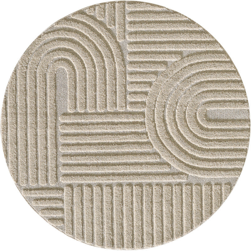 Japandi Art Rond Vloerkleed Beige – Scandinavisch & Japans Design – Laagpolig
