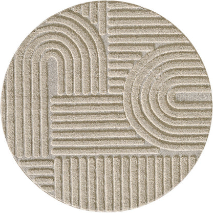Japandi Art Rond Vloerkleed Beige – Scandinavisch & Japans Design – Laagpolig