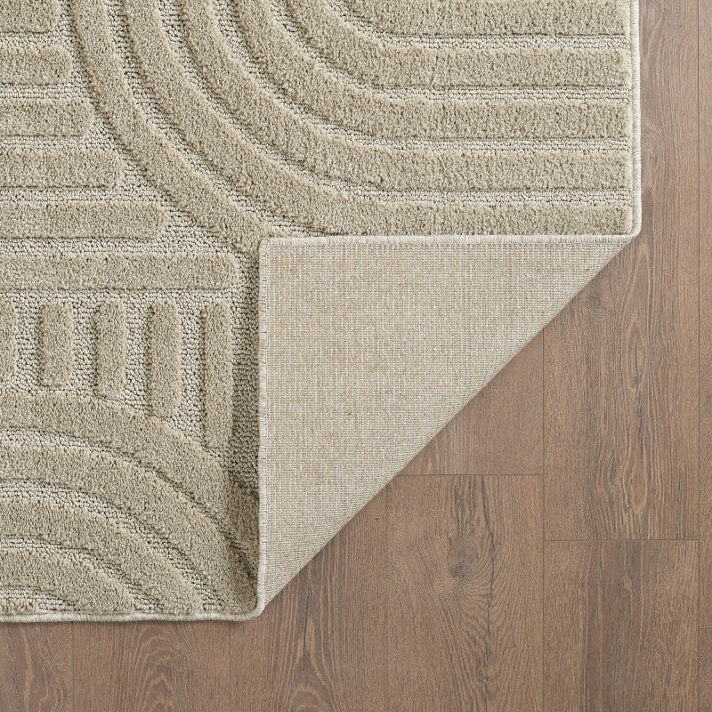 Japandi Art Rond Vloerkleed Beige – Scandinavisch & Japans Design – Laagpolig