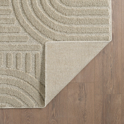 Japandi Art Rond Vloerkleed Beige – Scandinavisch & Japans Design – Laagpolig