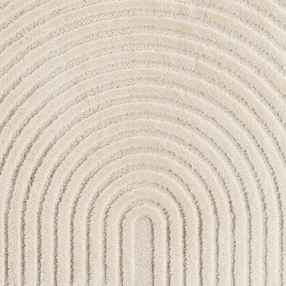 Art Vloerkleed Rond – Japandi – Boogpatroon – Modern & Laagpolig – Creme/Beige