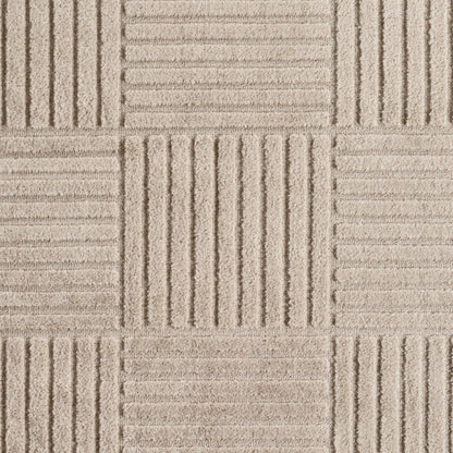 Art Vloerkleed Rond – Japandi – Blokpatroon – Modern & Laagpolig – Beige/Bruin