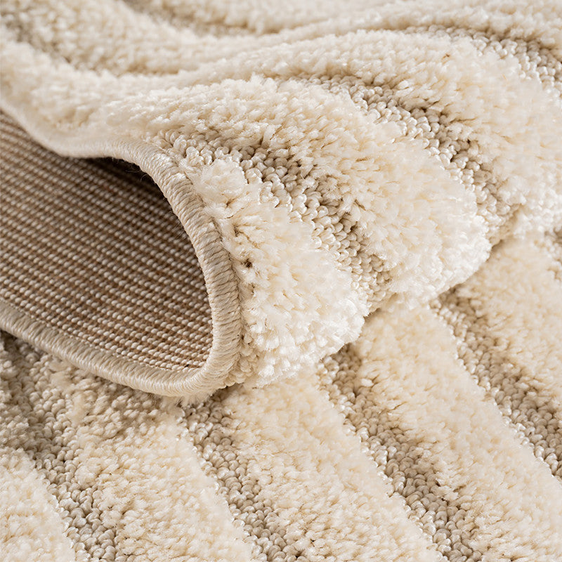 Art Vloerkleed Rond – Japandi – Boogpatroon – Modern & Laagpolig – Creme/Beige