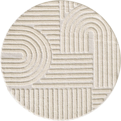 Japandi Art Rond Vloerkleed Crème – Scandinavisch & Japans Design – Laagpolig