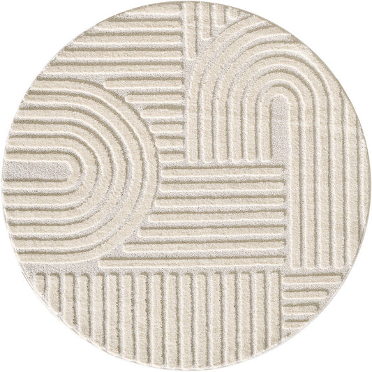 Japandi Art Rond Vloerkleed Crème – Scandinavisch & Japans Design – Laagpolig