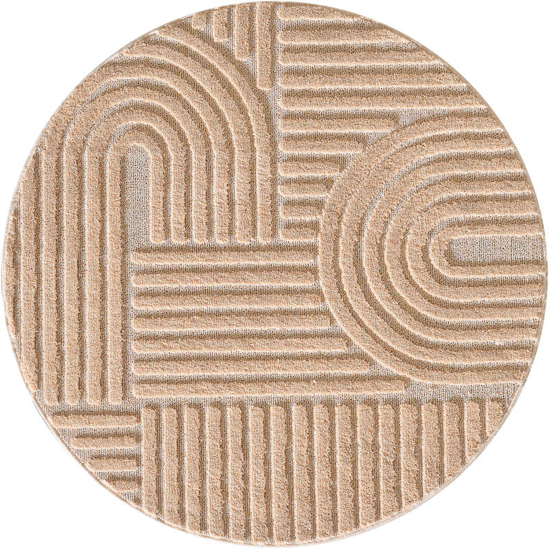 Japandi Art Rond Vloerkleed Roze – Scandinavisch & Japans Design – Laagpolig