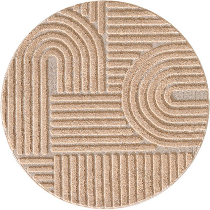 Japandi Art Rond Vloerkleed Roze – Scandinavisch & Japans Design – Laagpolig