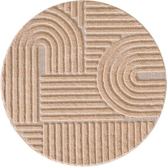 Japandi Art Rond Vloerkleed Roze – Scandinavisch & Japans Design – Laagpolig