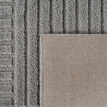 Art Vloerkleed Rond – Japandi – Blokpatroon – Modern & Laagpolig – Grijs