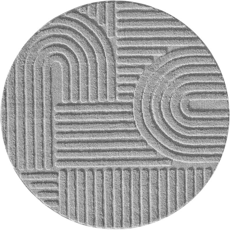 Japandi Art Rond Vloerkleed Grijs – Scandinavisch & Japans Design – Laagpolig