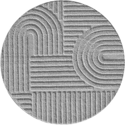 Japandi Art Rond Vloerkleed Grijs – Scandinavisch & Japans Design – Laagpolig
