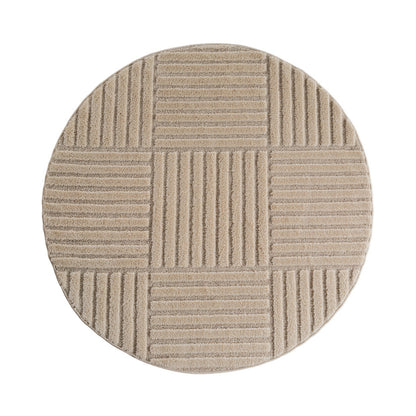 Art Vloerkleed Rond – Japandi – Blokpatroon – Modern & Laagpolig – Beige/Bruin