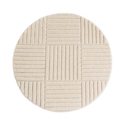 Art Vloerkleed Rond – Japandi – Blokpatroon – Modern & Laagpolig – Creme/Beige