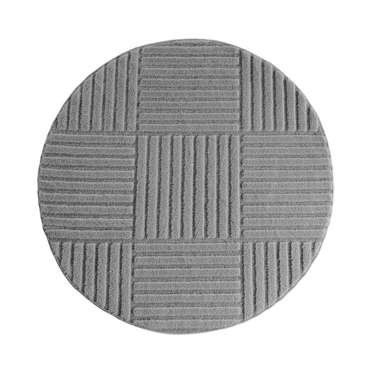 Art Vloerkleed Rond – Japandi – Blokpatroon – Modern & Laagpolig – Grijs