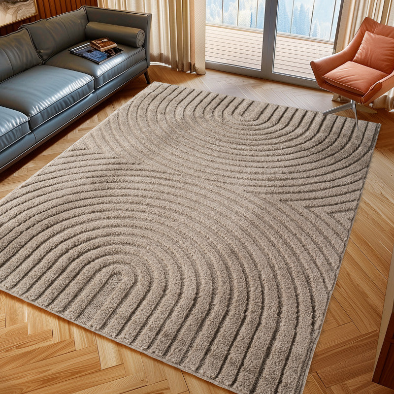 Art Vloerkleed – Japandi – Boogpatroon – Modern & Laagpolig – Beige/Bruin