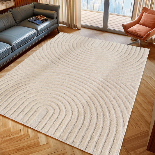 Art Vloerkleed – Japandi – Boogpatroon – Modern & Laagpolig – Creme/Beige