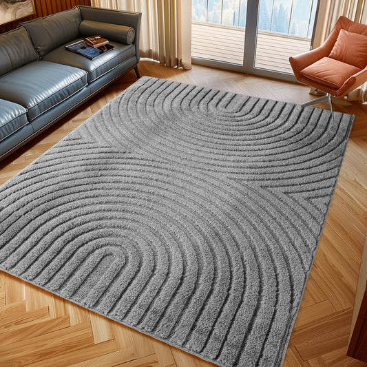 Art Vloerkleed – Japandi – Boogpatroon – Modern & Laagpolig – Grijs