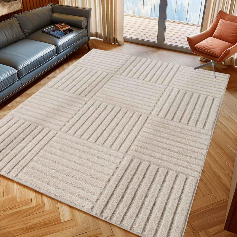 Art Vloerkleed – Japandi – Blokpatroon – Modern & Laagpolig – Creme/Beige
