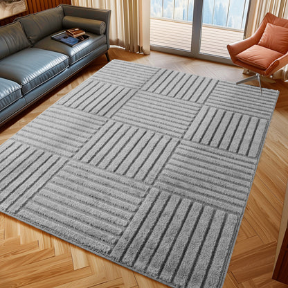 Art Vloerkleed – Japandi – Blokpatroon – Modern & Laagpolig – Grijs