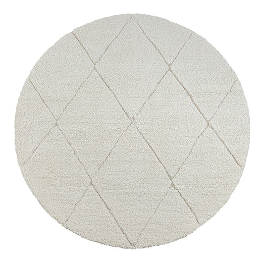 Ideal Shaggy Rond  Vloerkleed – Cream – Berber Ruitpatroon – Hoogpolig Vloerkleed