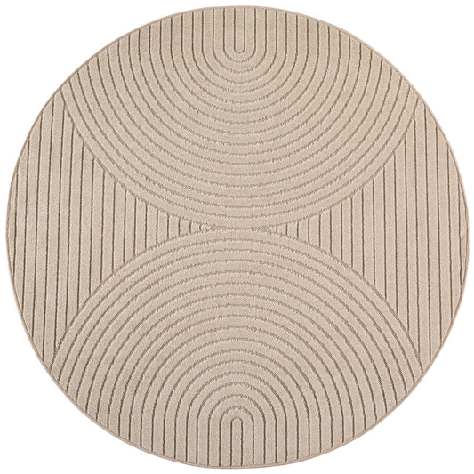 Nova – Vloerkleed Rond Siena Beige – Binnen En Buiten Vloerkleed – Laagpolig – Japandi stijl