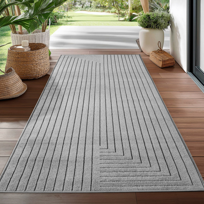 Nova – Vloerkleed Oslo Grijs – Binnen En Buiten vloerkleed – Laagpolig – Japandi stijl