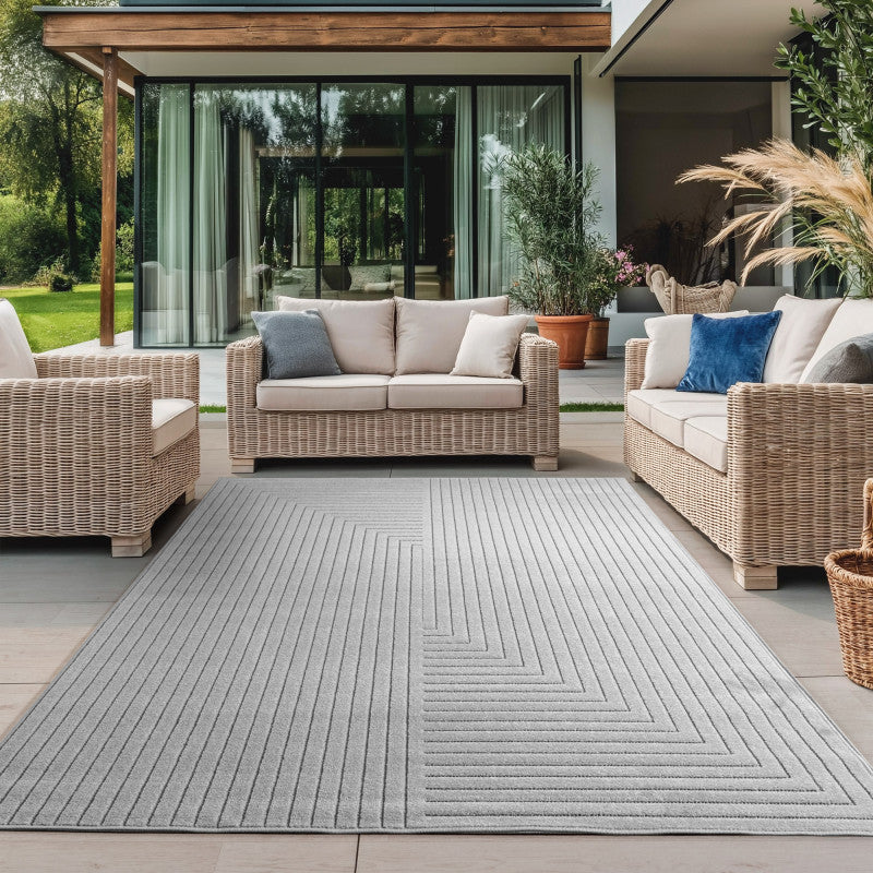 Nova – Vloerkleed Oslo Grijs – Binnen En Buiten vloerkleed – Laagpolig – Japandi stijl