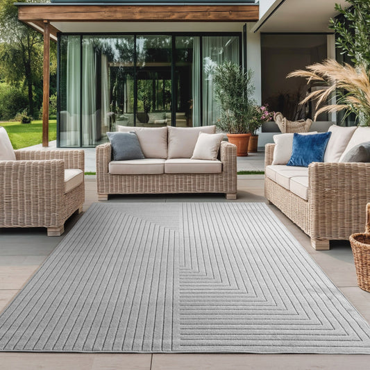 Nova – Vloerkleed Oslo Grijs – Binnen En Buiten vloerkleed – Laagpolig – Japandi stijl