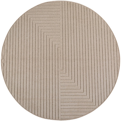 Nova – Vloerkleed Rond Oslo Beige – Binnen En Buiten vloerkleed – Laagpolig – Japandi stijl