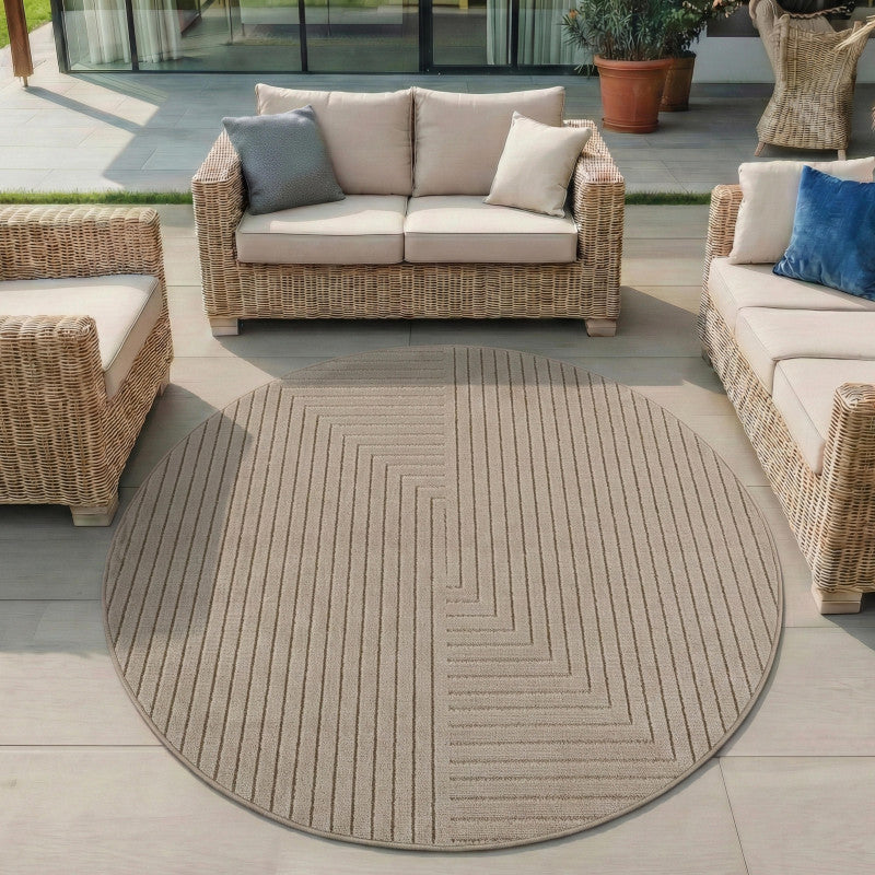 Nova – Vloerkleed Rond Oslo Beige – Binnen En Buiten vloerkleed – Laagpolig – Japandi stijl