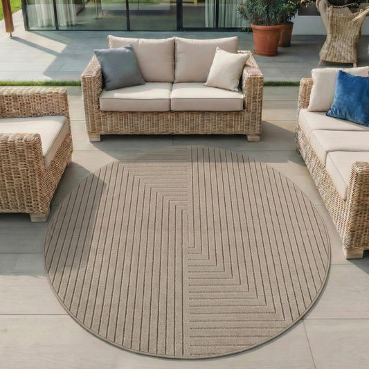 Nova – Vloerkleed Rond Oslo Beige – Binnen En Buiten vloerkleed – Laagpolig – Japandi stijl