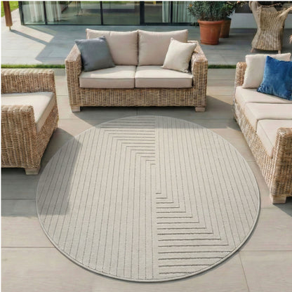 Nova – Vloerkleed Rond Oslo Creme – Binnen En Buiten vloerkleed – Laagpolig – Japandi stijl