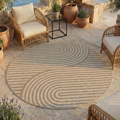 Desert – Japandi Rond Structuur Beige – Binnen en Buiten – Laagpolig Vloerkleed