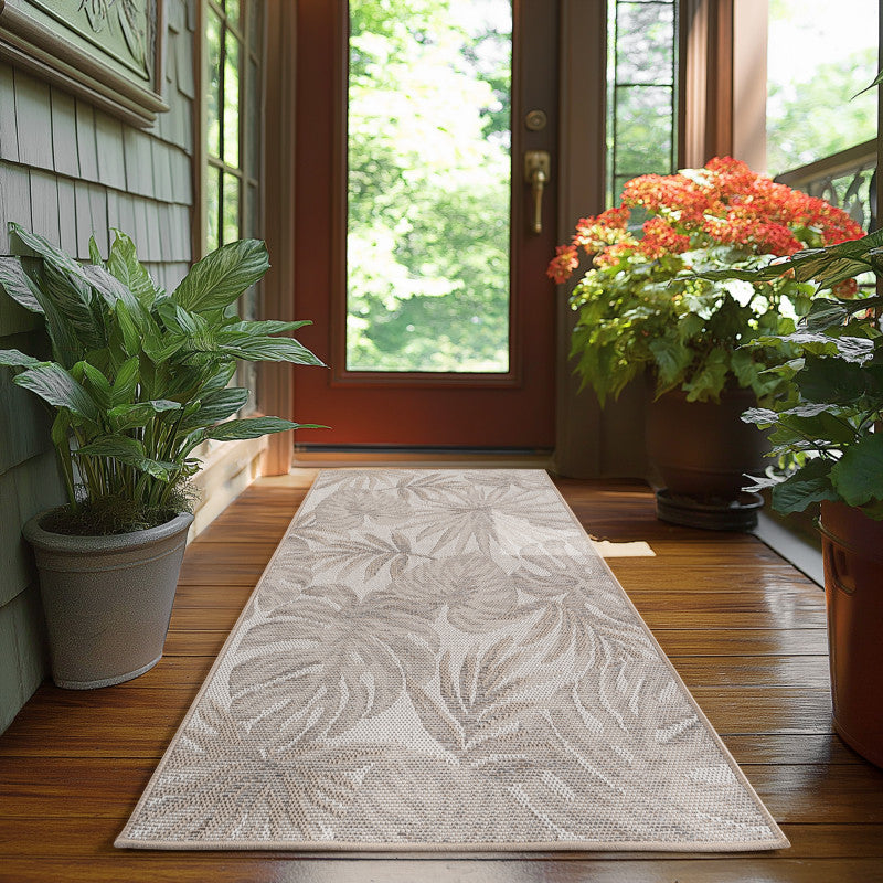 Desert – Bladmotief Beige – Binnen & Buiten Vloerkleed – Laagpolig