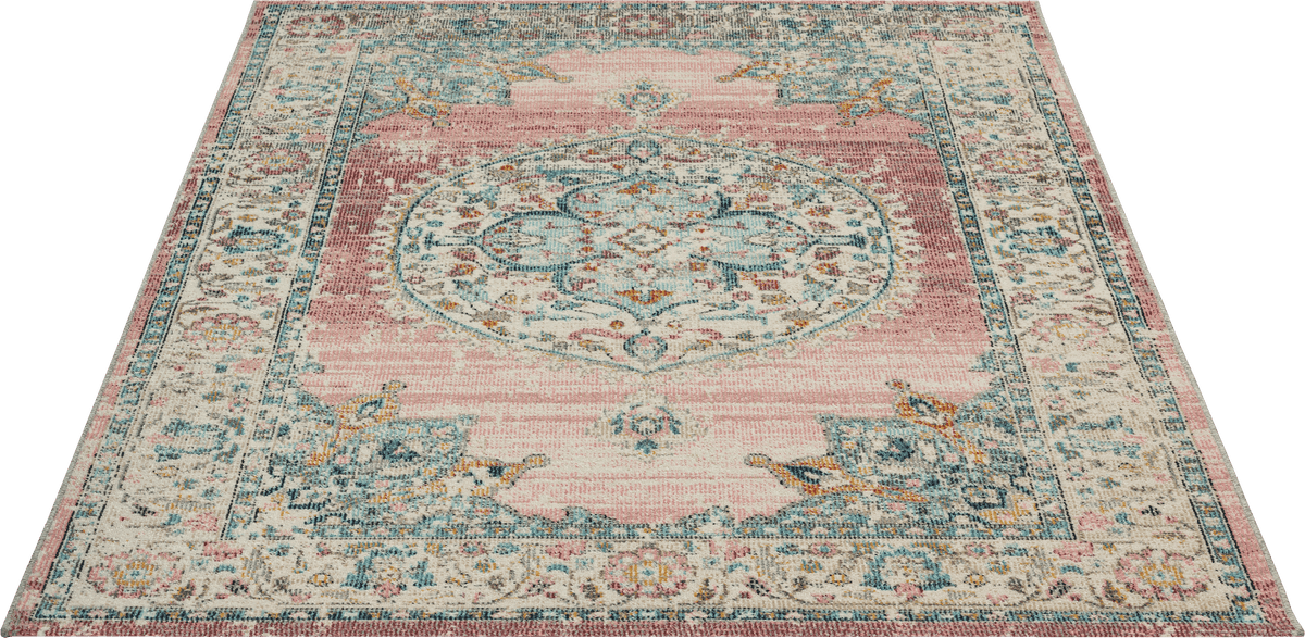 Salsa Vloerkleed – Roze – Klassiek Medaillon Design – Laagpolig Vloerkleed