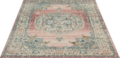 Salsa Vloerkleed – Roze – Klassiek Medaillon Design – Laagpolig Vloerkleed