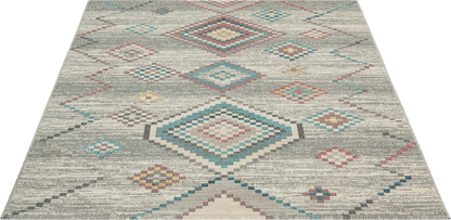 Salsa Vloerkleed – Crème/Grijs – Bohemian Ruit Design – Laagpolig Vloerkleed