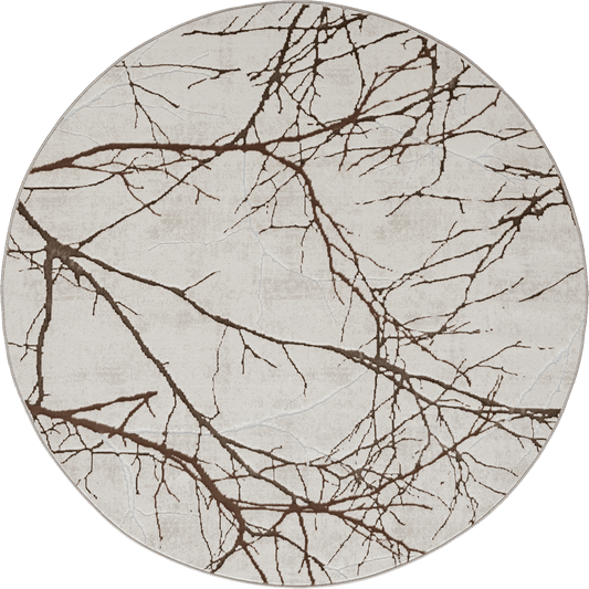 Creation Rond Vloerkleed – Cream – Takken Design – Laagpolig Vloerkleed