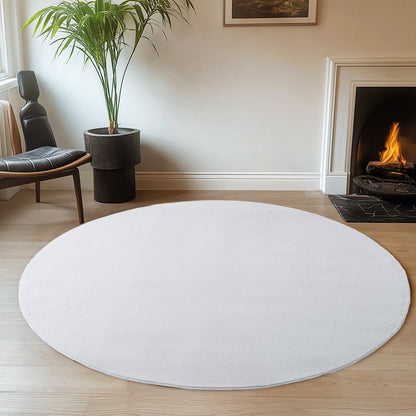 Joy Rond vloerkleed – Wit – Effen laagpolig vloerkleed – zacht en met glans