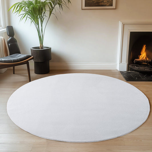 Joy Rond vloerkleed – Wit – Effen laagpolig vloerkleed – zacht en met glans