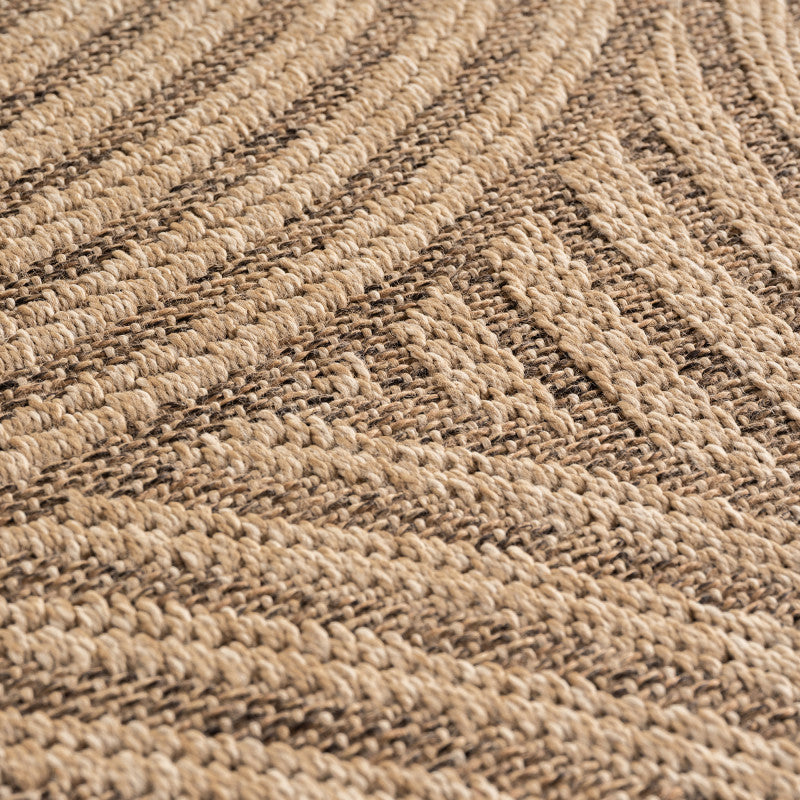 Timber – Japandi Rond Boogpatroon Beige met Sisal-Look – Binnen & Buiten Vloerkleed – Laagpolig
