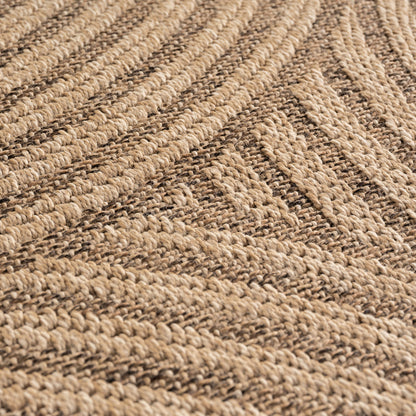 Timber – Japandi Rond Boogpatroon Beige met Sisal-Look – Binnen & Buiten Vloerkleed – Laagpolig