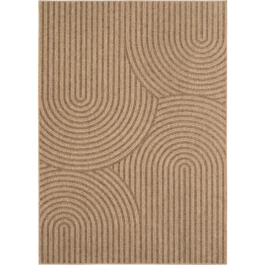 Timber – Japandi Boogpatroon Beige met Sisal-Look – Binnen & Buiten Vloerkleed – Laagpolig