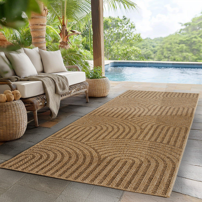 Timber – Japandi Boogpatroon Beige met Sisal-Look – Binnen & Buiten Vloerkleed – Laagpolig