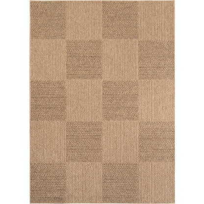 Timber – Geblokt Beige met Sisal-Look – Binnen & Buiten Vloerkleed – Laagpolig